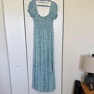 Lulu's Floral Smocked Dress in Blue and Green